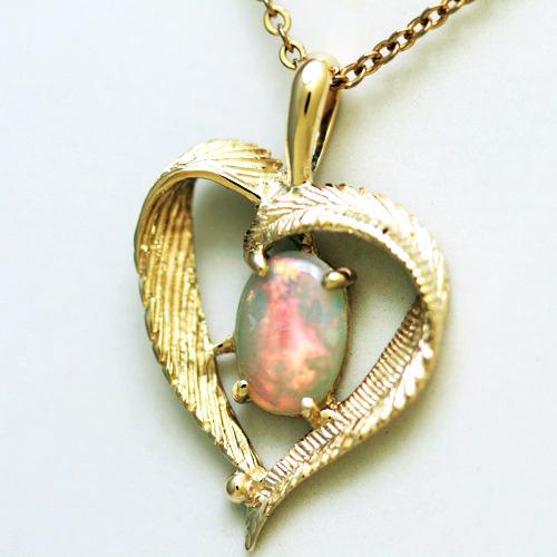 14k Yellow Gold Pendant with a SOLID SEMI BLACK OPAL Bright, crisp candy red